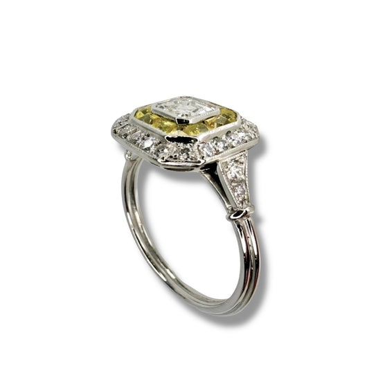 Art Deco Style Diamond and Yellow Sapphire Ring