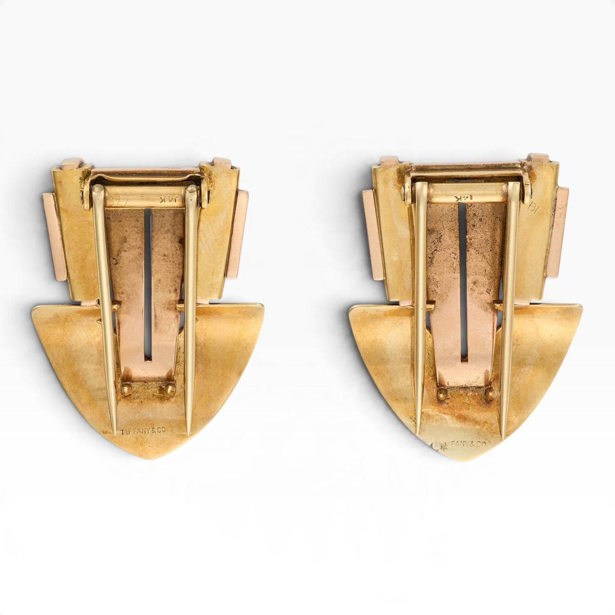Tiffany & Co. 14ct Two-Tone Gold Arrow Dress Clips, c.1940
