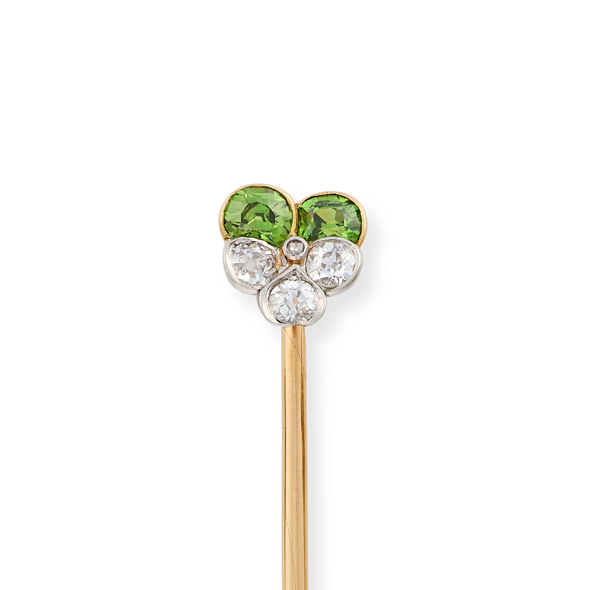 Belle Époque Green Garnet & Diamond Pansy Stickpin - Wildsmith Jewellery