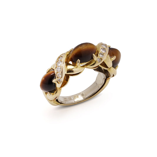 Vintage Tiger's Eye & Diamond Ring by Fred Paris - Wildsmith Jewellery
