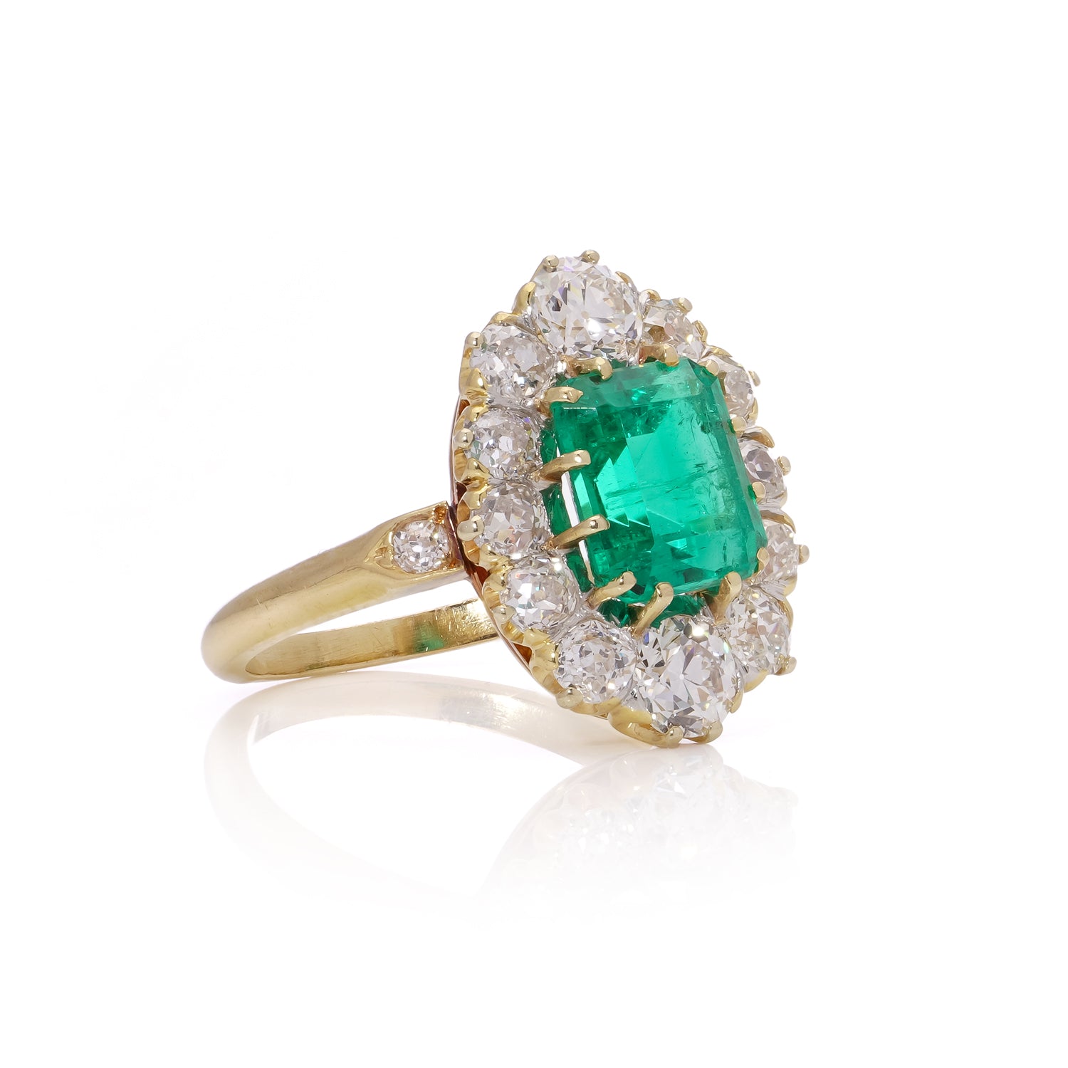 Vintage Emerald & Diamond Cluster Ring - Wildsmith Jewellery