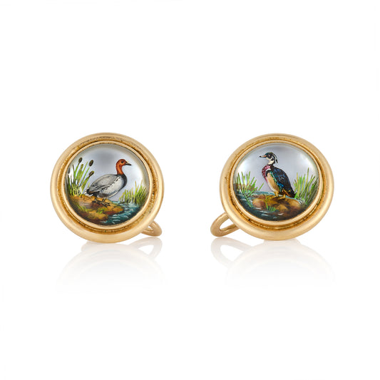 1940’s Cartier Reverse Intaglio Duck Earrings - Wildsmith Jewellery