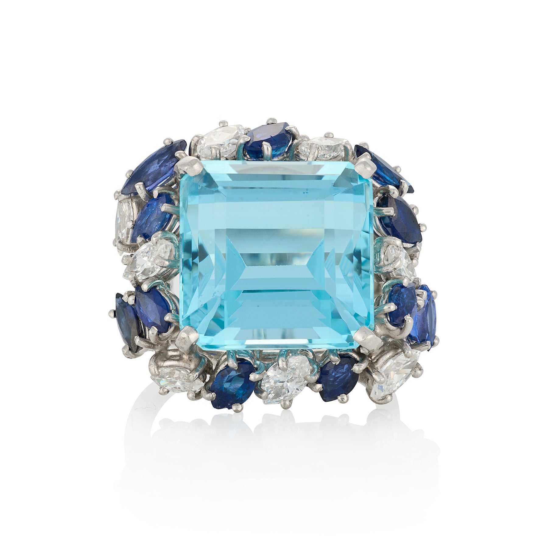 Vintage Aquamarine, Sapphire & Diamond Cocktail Ring