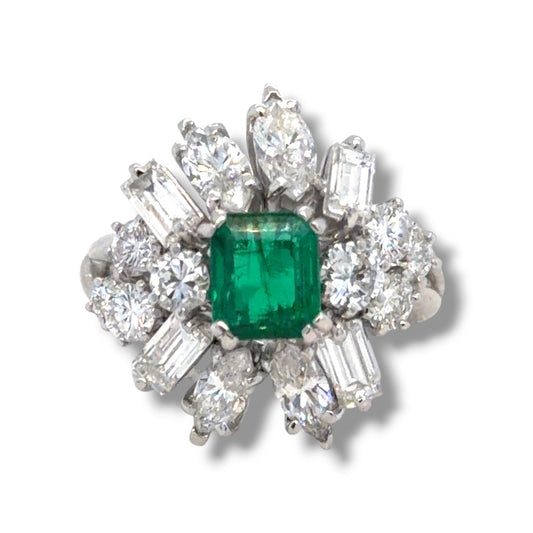 1960's Emerald & Diamond Cocktail Ring, French