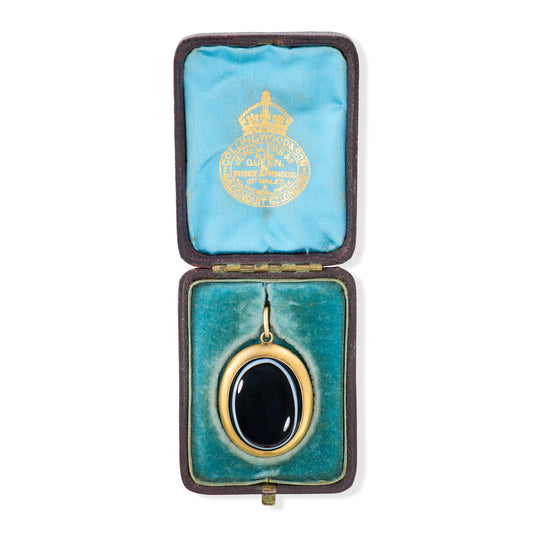 Victorian 18ct Gold Bulls Eye Agate Mourning Locket - Wildsmith Jewellery