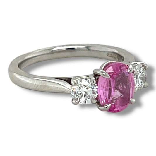 Pink Sapphire and Diamond Platinum Ring - Wildsmith Jewellery