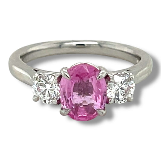 Pink Sapphire and Diamond Platinum Ring - Wildsmith Jewellery