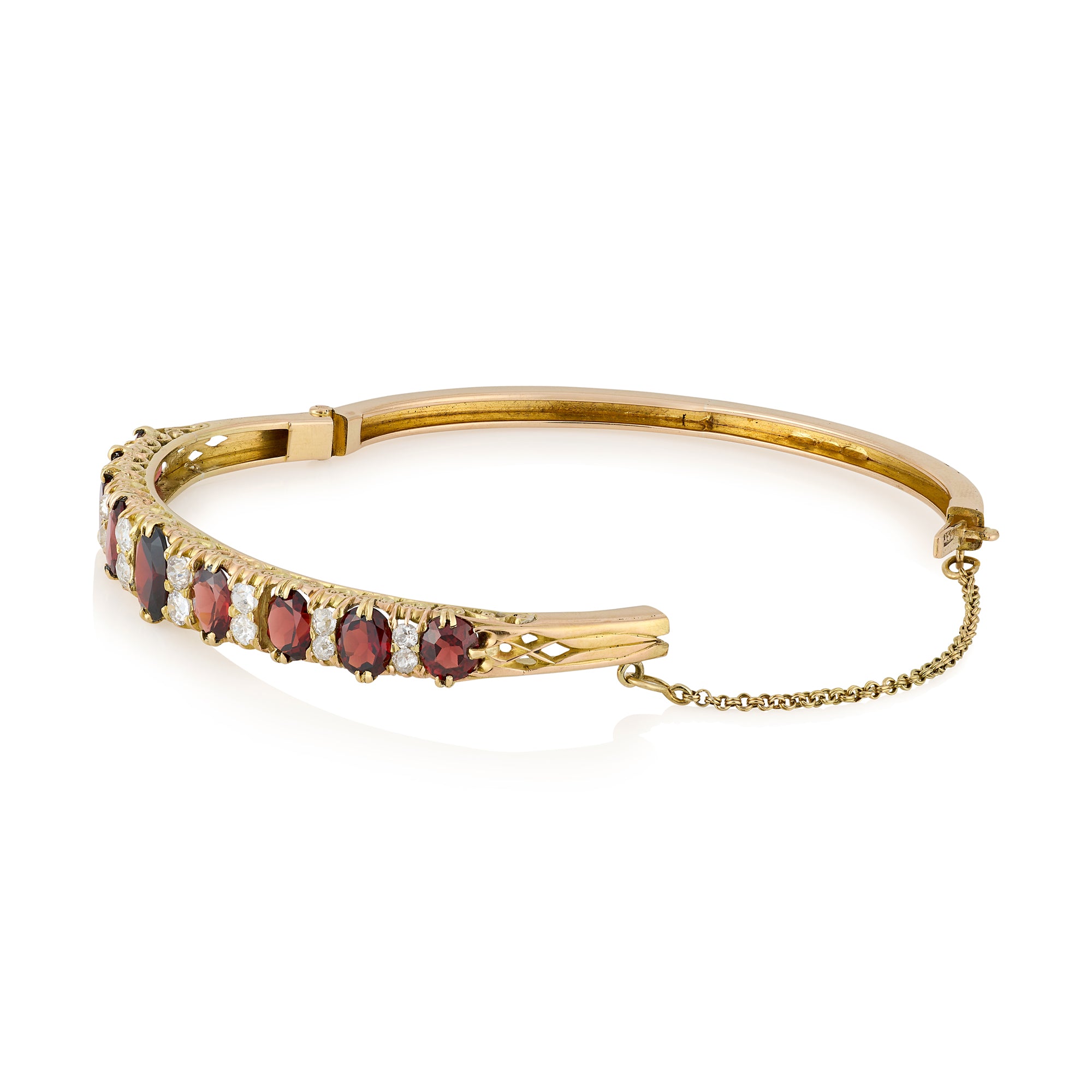 Victorian Carved Hoop Hessonite Garnet & Diamond Bangle - Wildsmith Jewellery