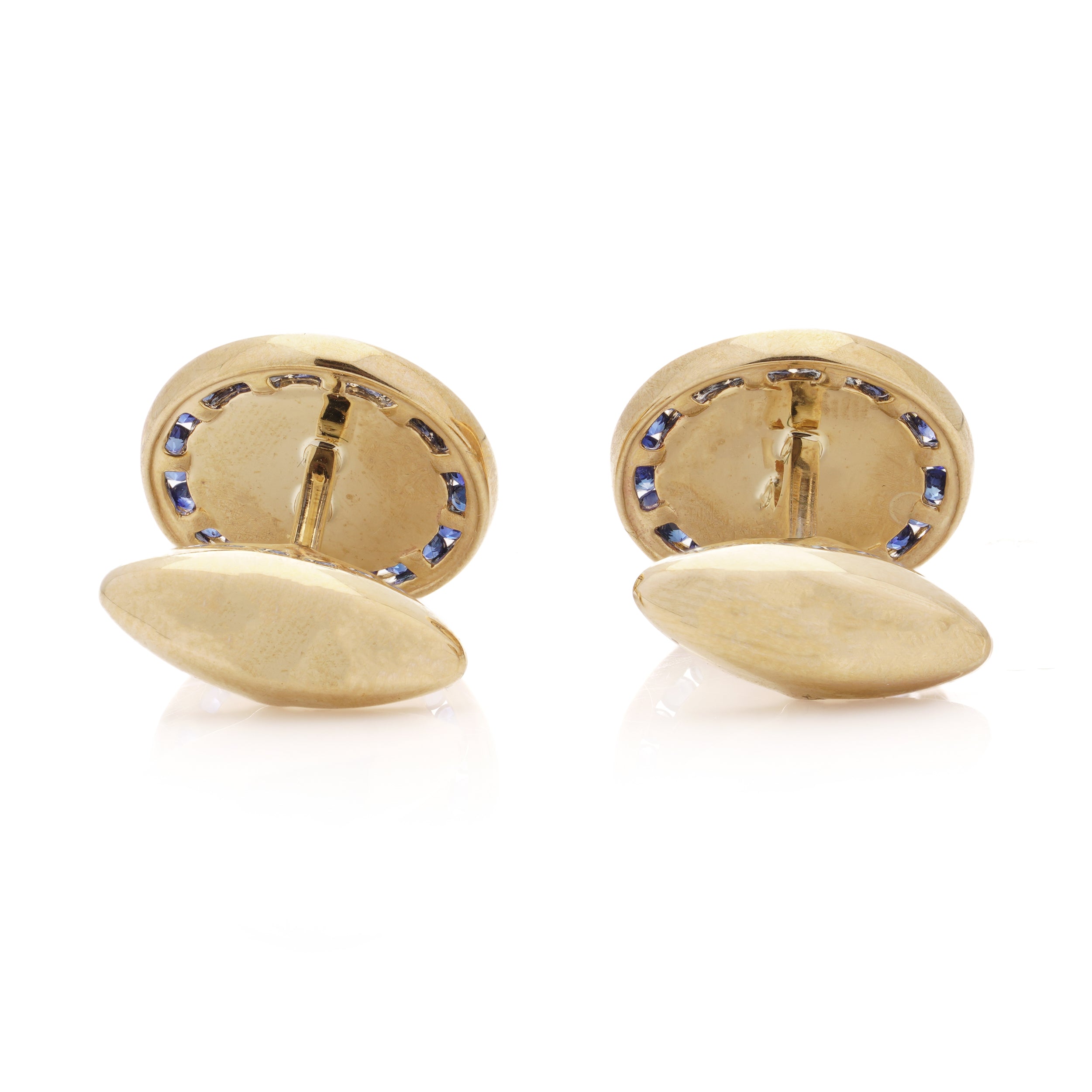 Sapphire, Mother of Pearl and Gold Cufflinks - Wildsmith Jewellery