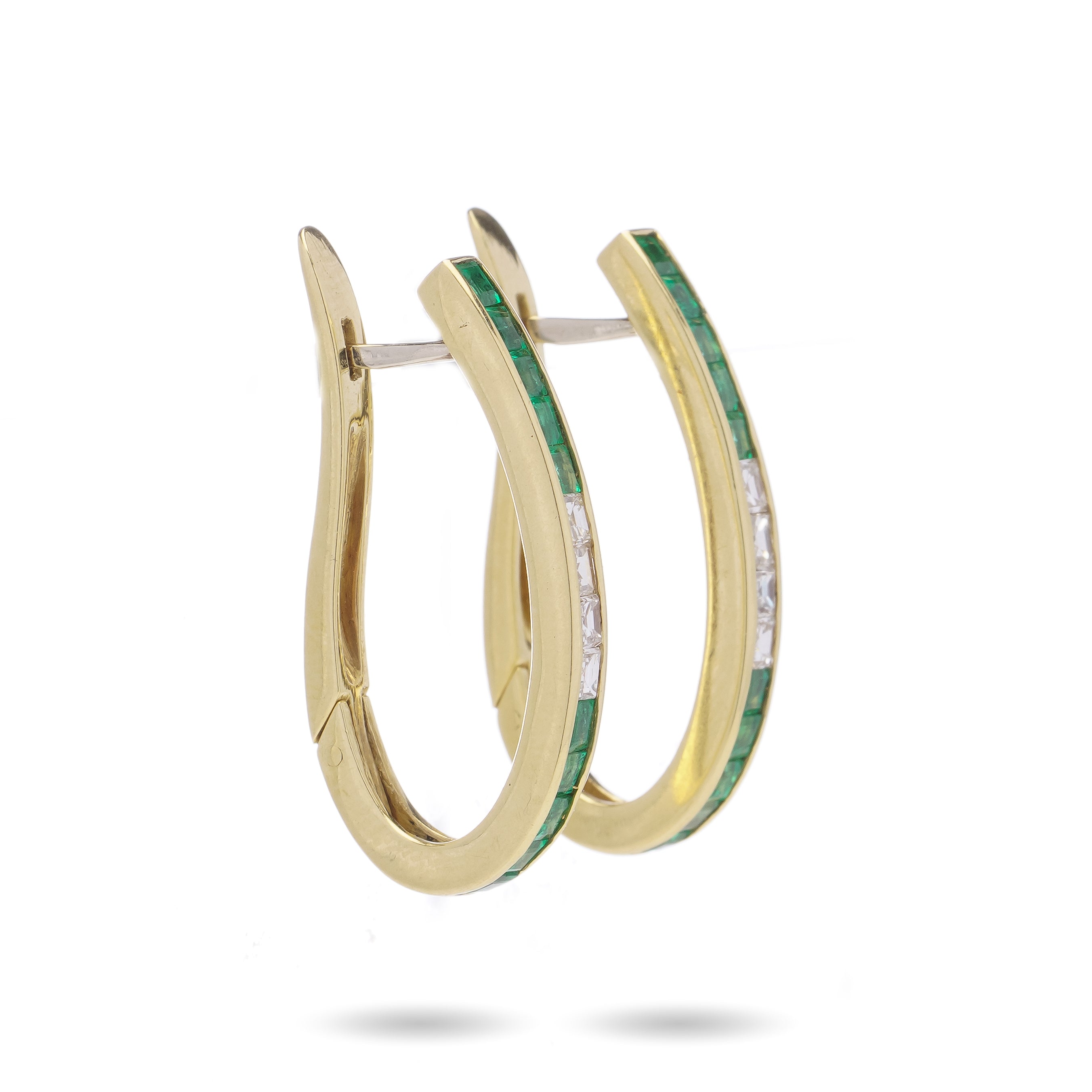 Emerald & Diamond Hoop Earrings, 18ct Gold - Wildsmith Jewellery