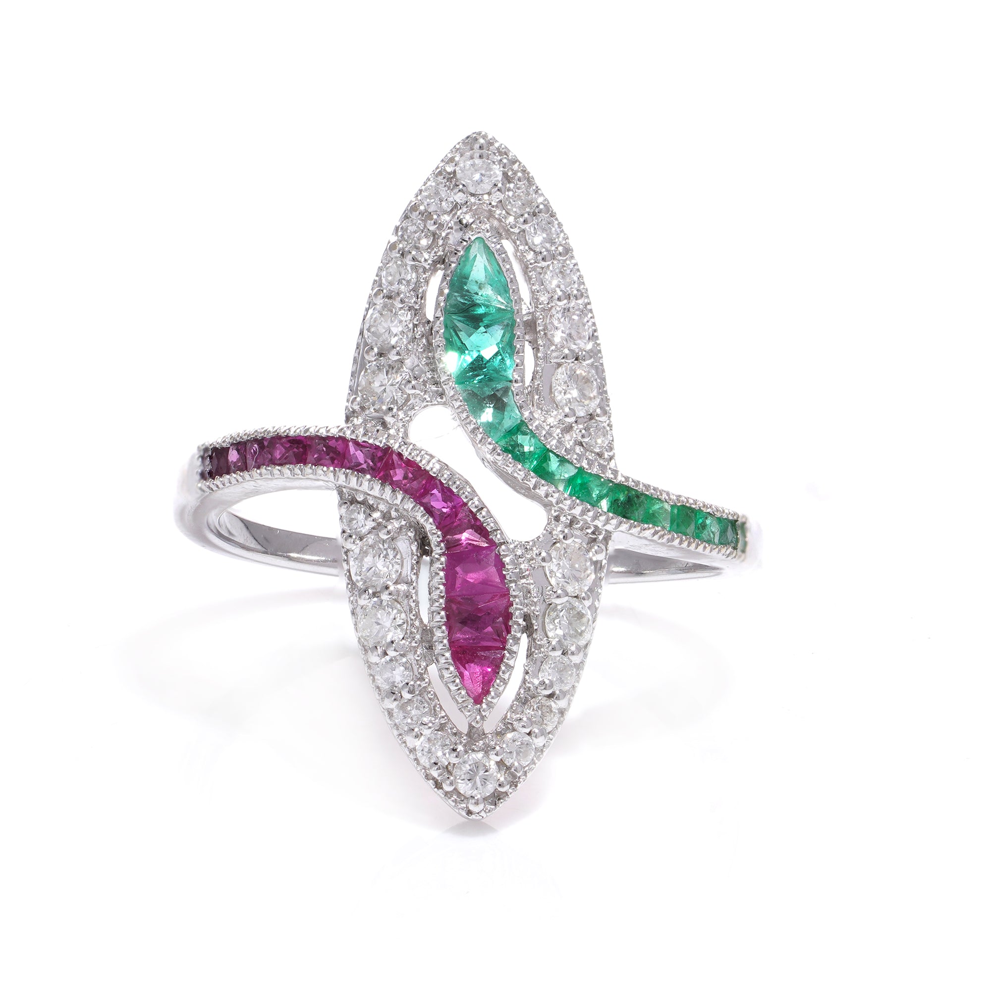 Emerald, Ruby and Diamond Ring - Wildsmith Jewellery