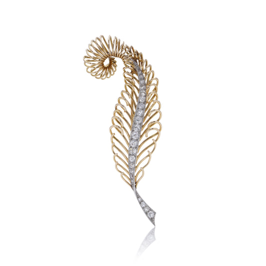 Gold & Diamond Feather Brooch - Wildsmith Jewellery