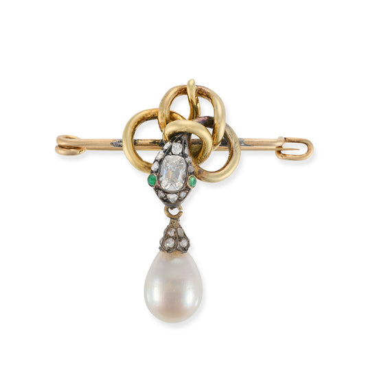 Victorian Diamond, Emerald & Pearl Brooch - Wildsmith Jewellery
