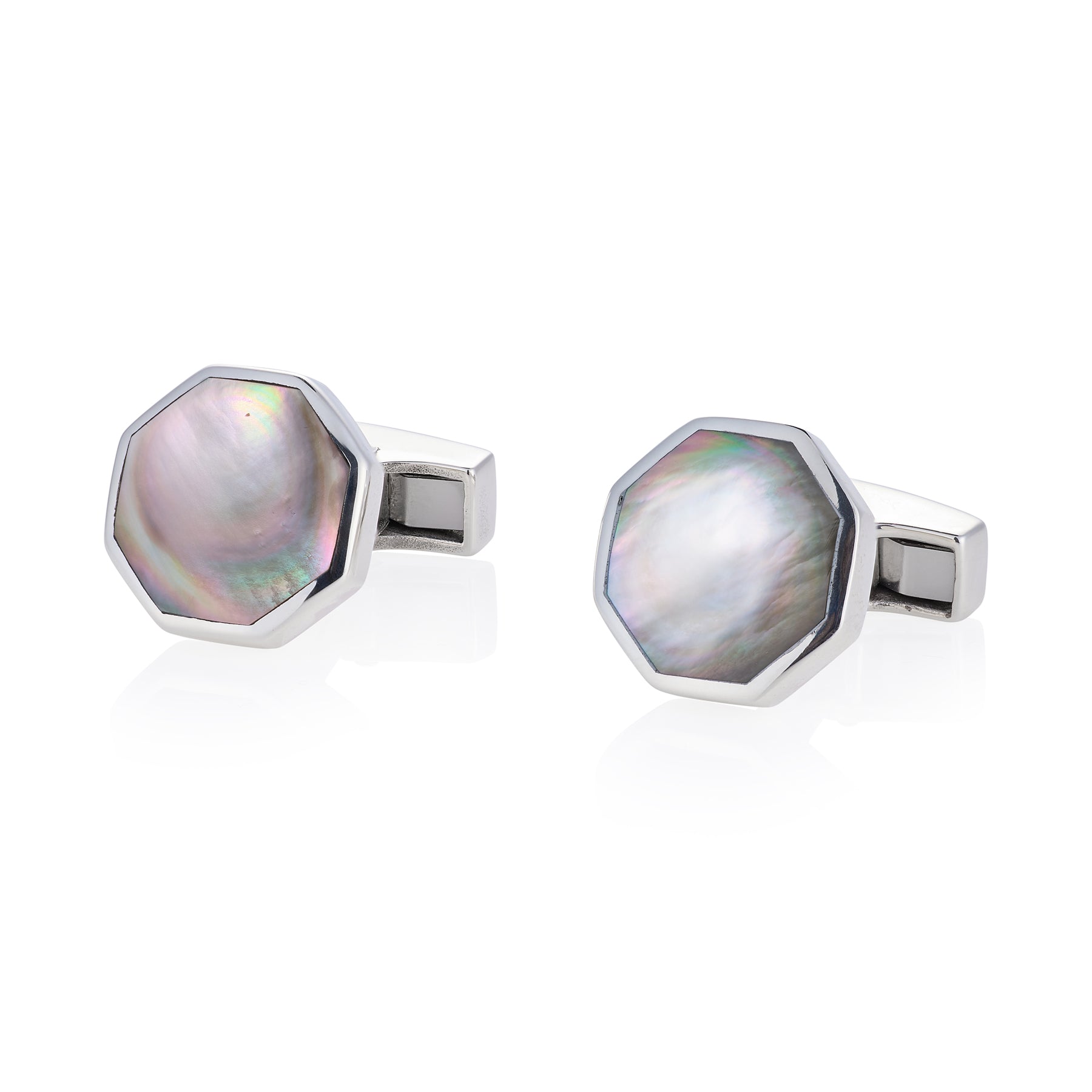 Black Mother of Pearl & Sterling Silver Octagonal Dress Set
