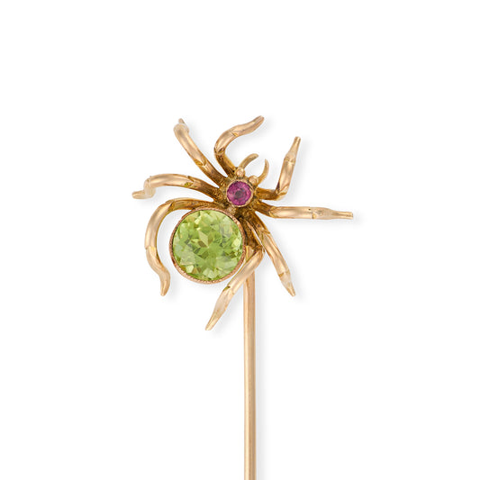 Victorian Peridot & Tourmaline Spider Stickpin - Wildsmith Jewellery
