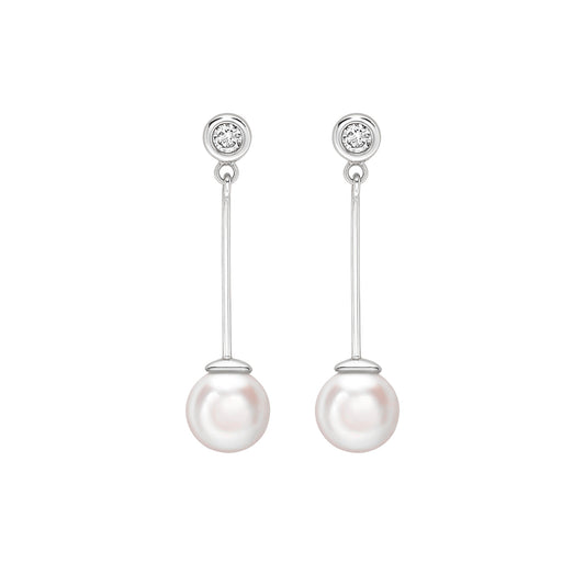 18ct White Gold Akoya Pearl & Diamond Drop Earrings - Wildsmith Jewellery