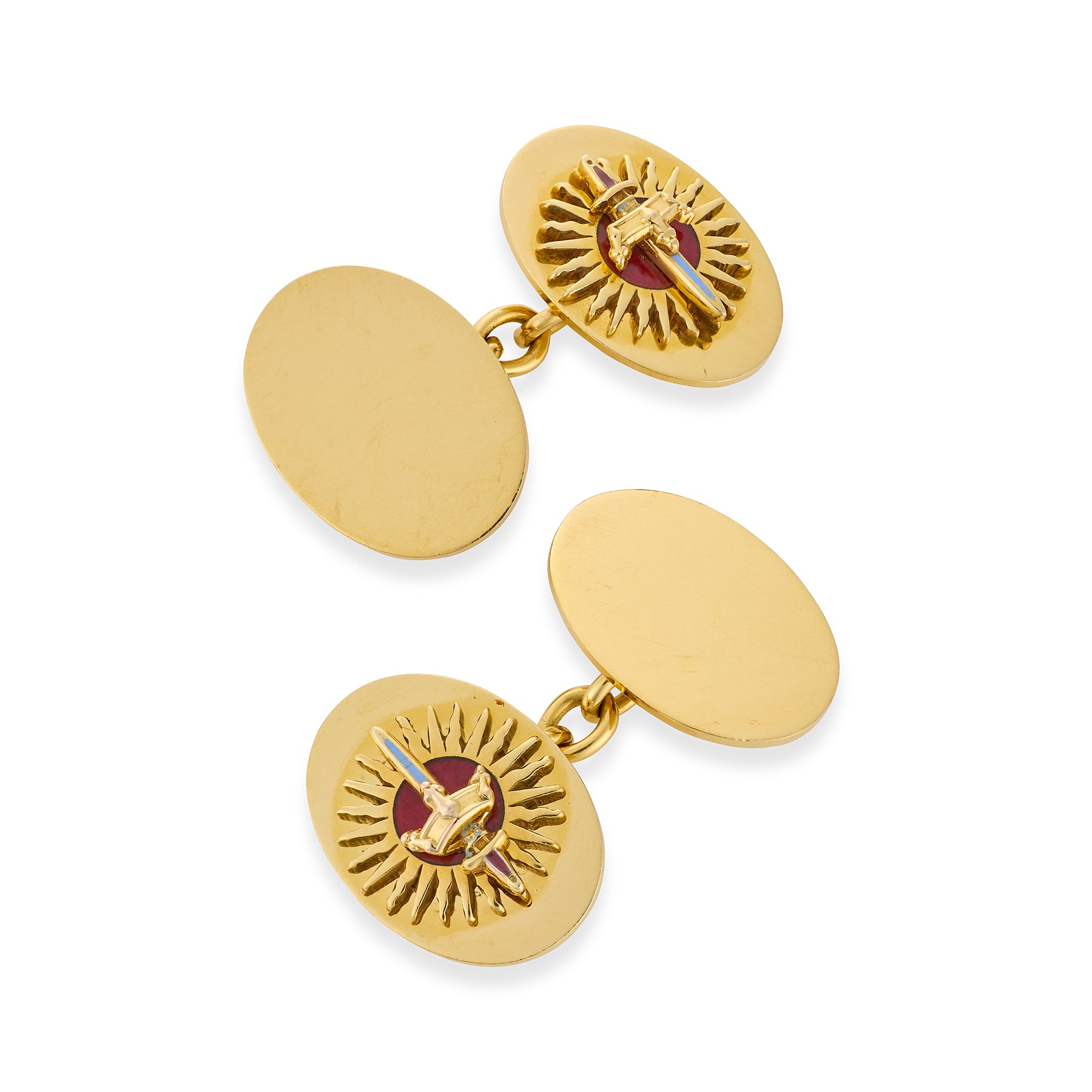 Royal Presentation Gold and Enamel Knights Bachelor Cufflinks