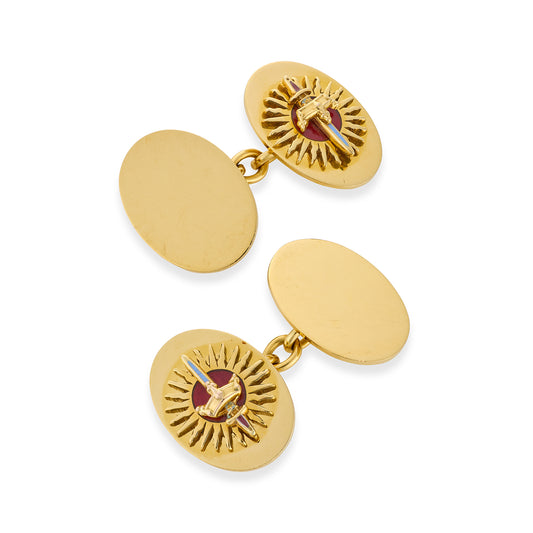 Royal Presentation Gold and Enamel Knights Bachelor Cufflinks