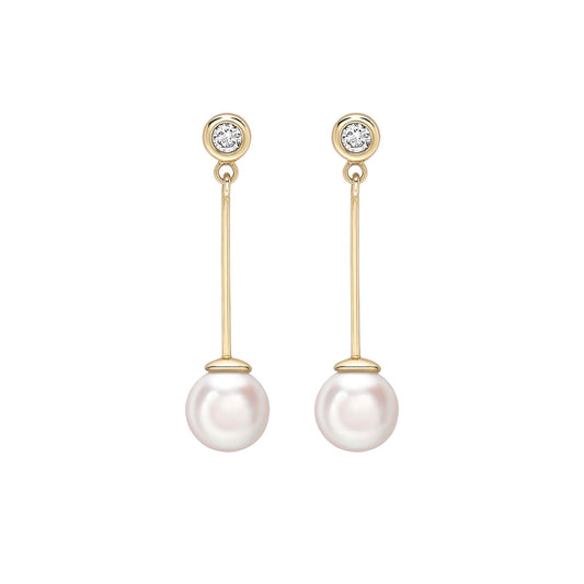 18ct Gold Akoya Pearl & Diamond Drop Earrings - Wildsmith Jewellery