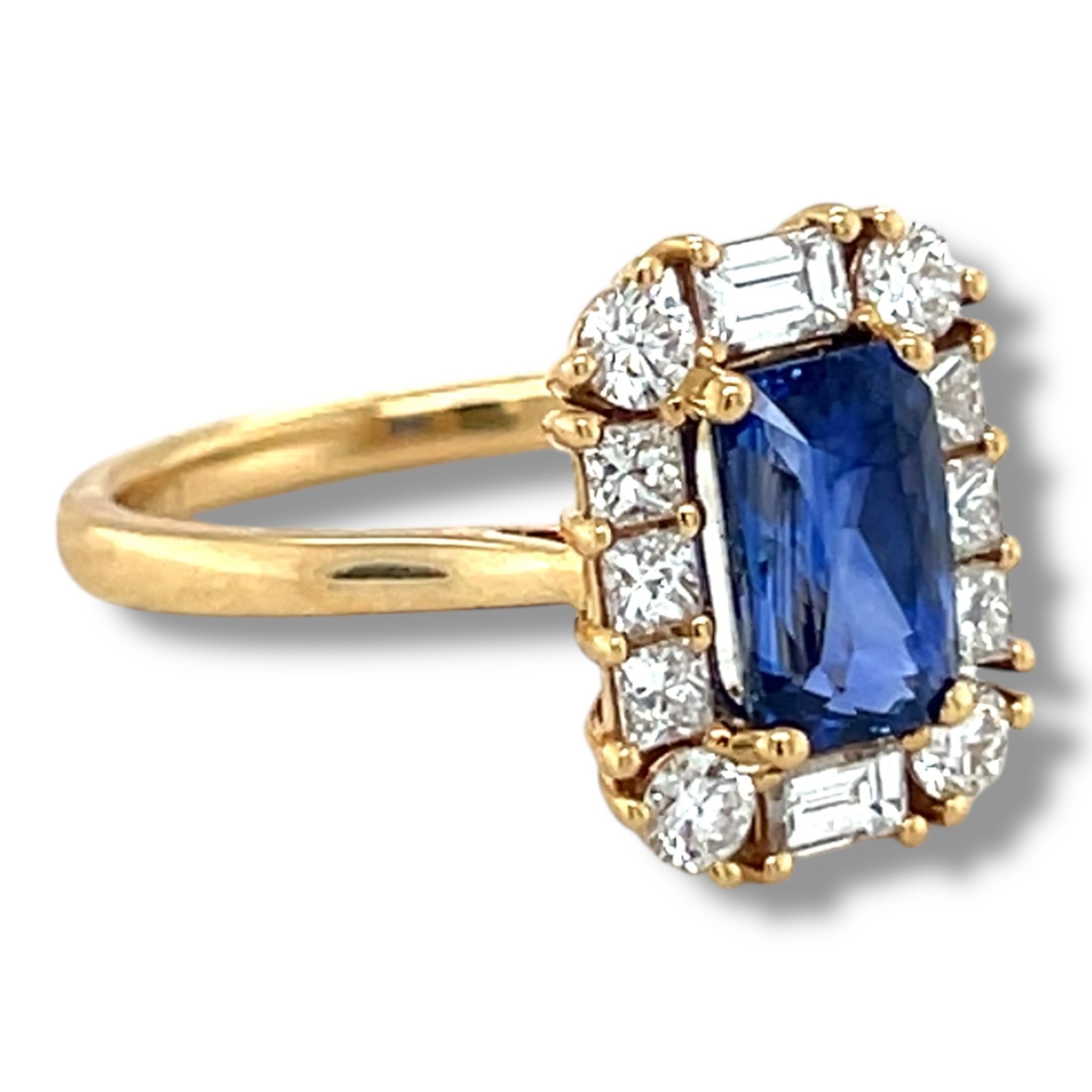 2.55ct Radiant Cut Sapphire & Diamond Ring - Wildsmith Jewellery