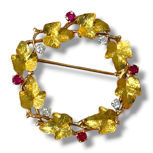Vintage Cartier Ruby & Diamond Wreath Brooch - Wildsmith Jewellery