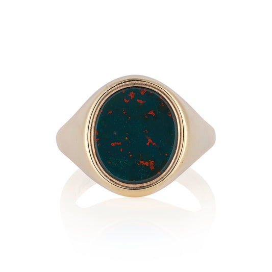 Heavy 9ct Gold & Bloodstone Vintage Signet ring, 1970 by Deakin & Francis - Wildsmith Jewellery