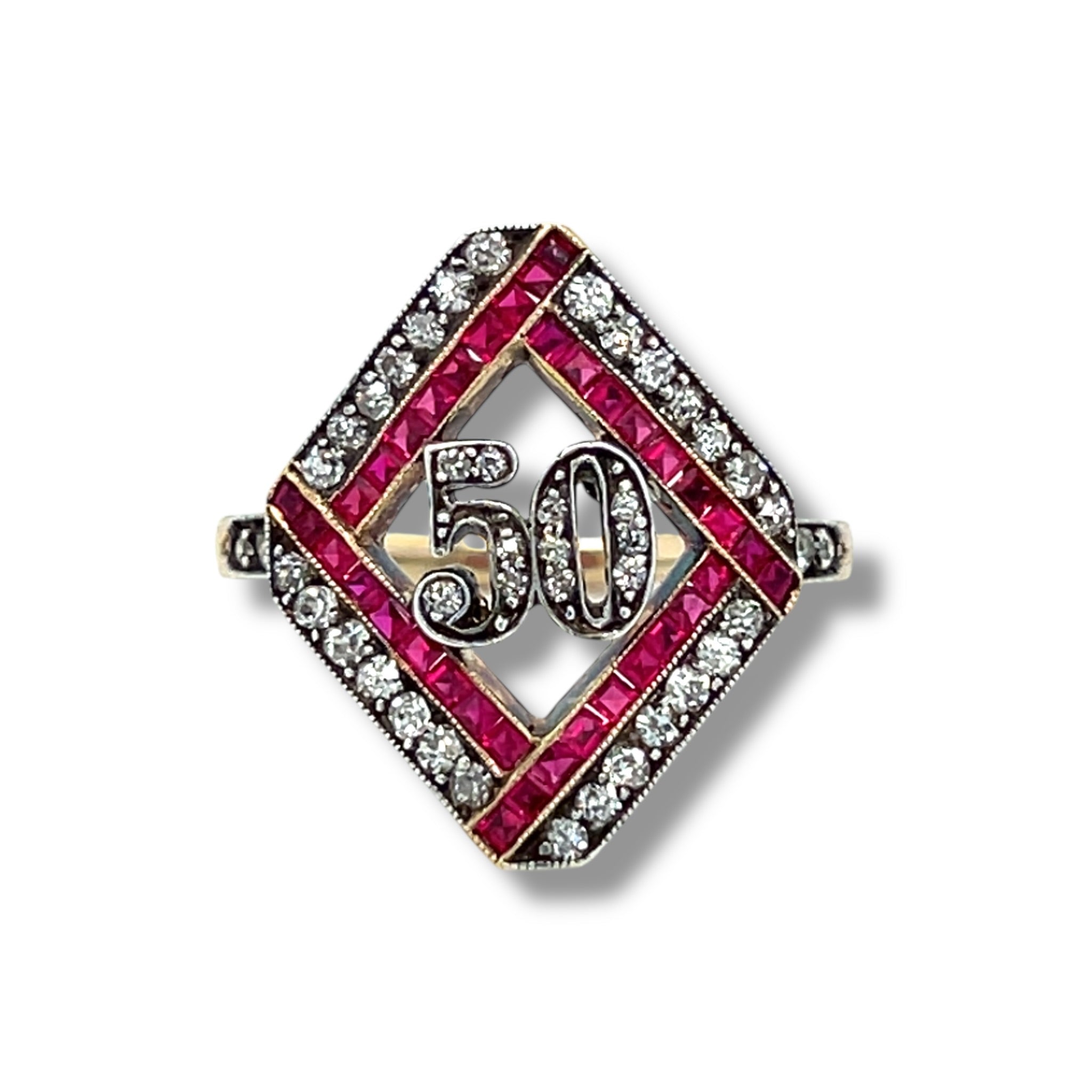Edwardian Runy & Diamond '50' Ring