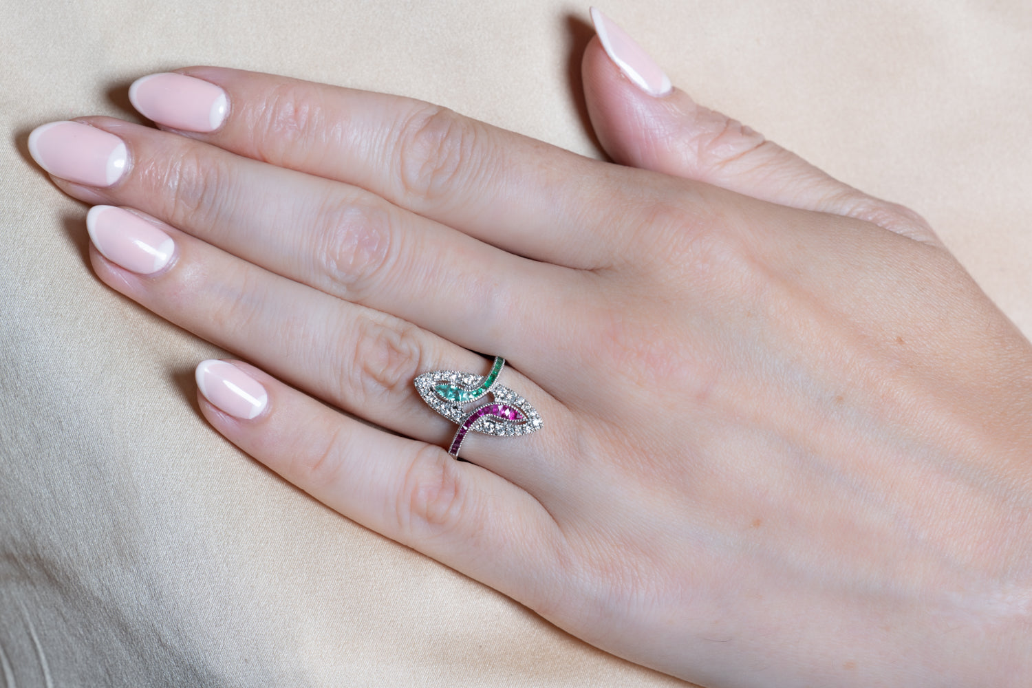 Emerald, Ruby and Diamond Snake Ring - Wildsmith Jewellery