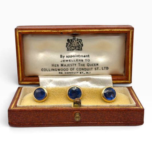 Art Deco Ceylon Sapphire & 14ct Gold Shirt Studs, Set of Three