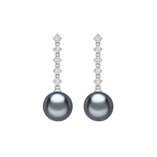 18ct White Gold Tahtian Pearl & Diamond Drop Earrings - Wildsmith Jewellery