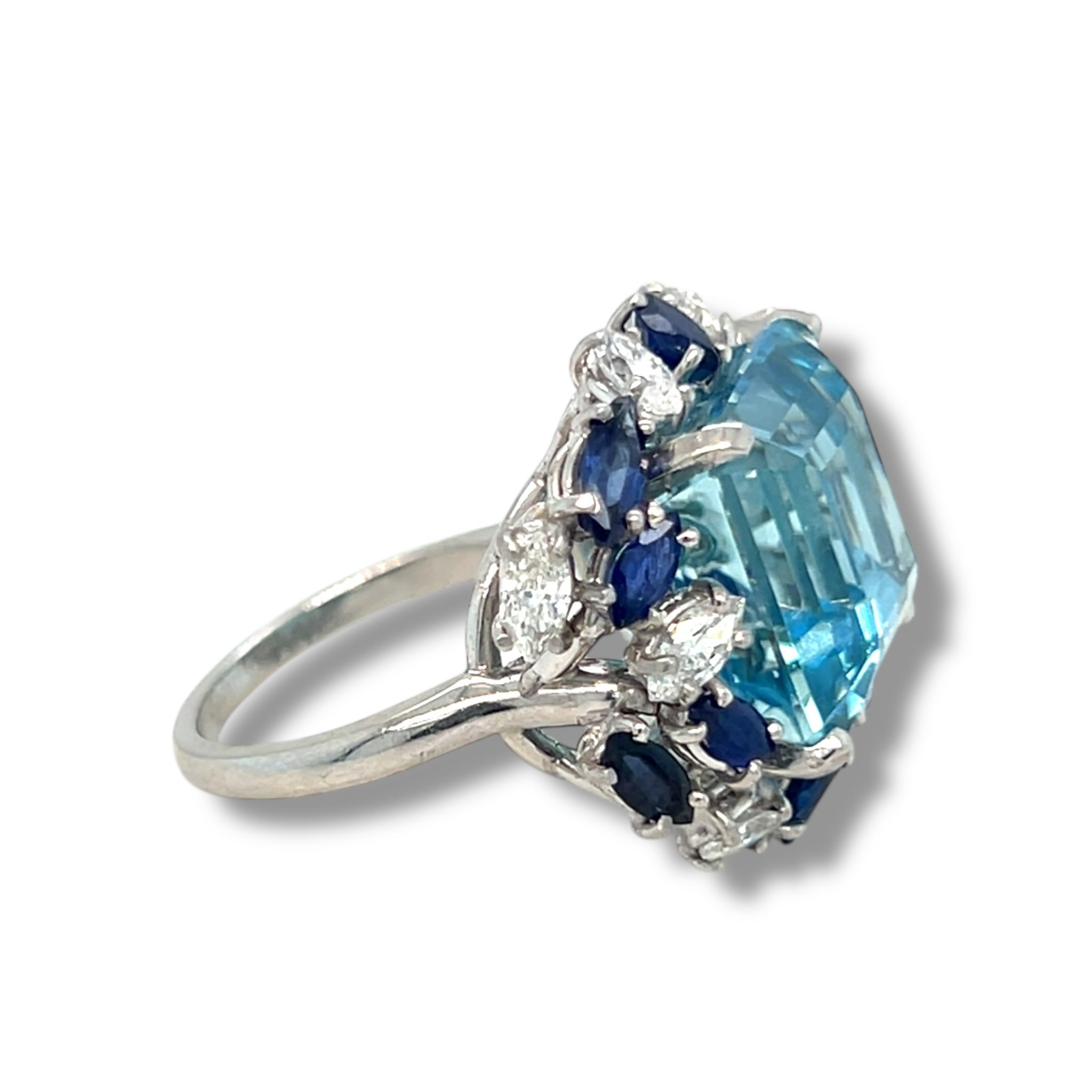 Vintage 1960's Aquamarine, Sapphire & Diamond Cocktail Ring