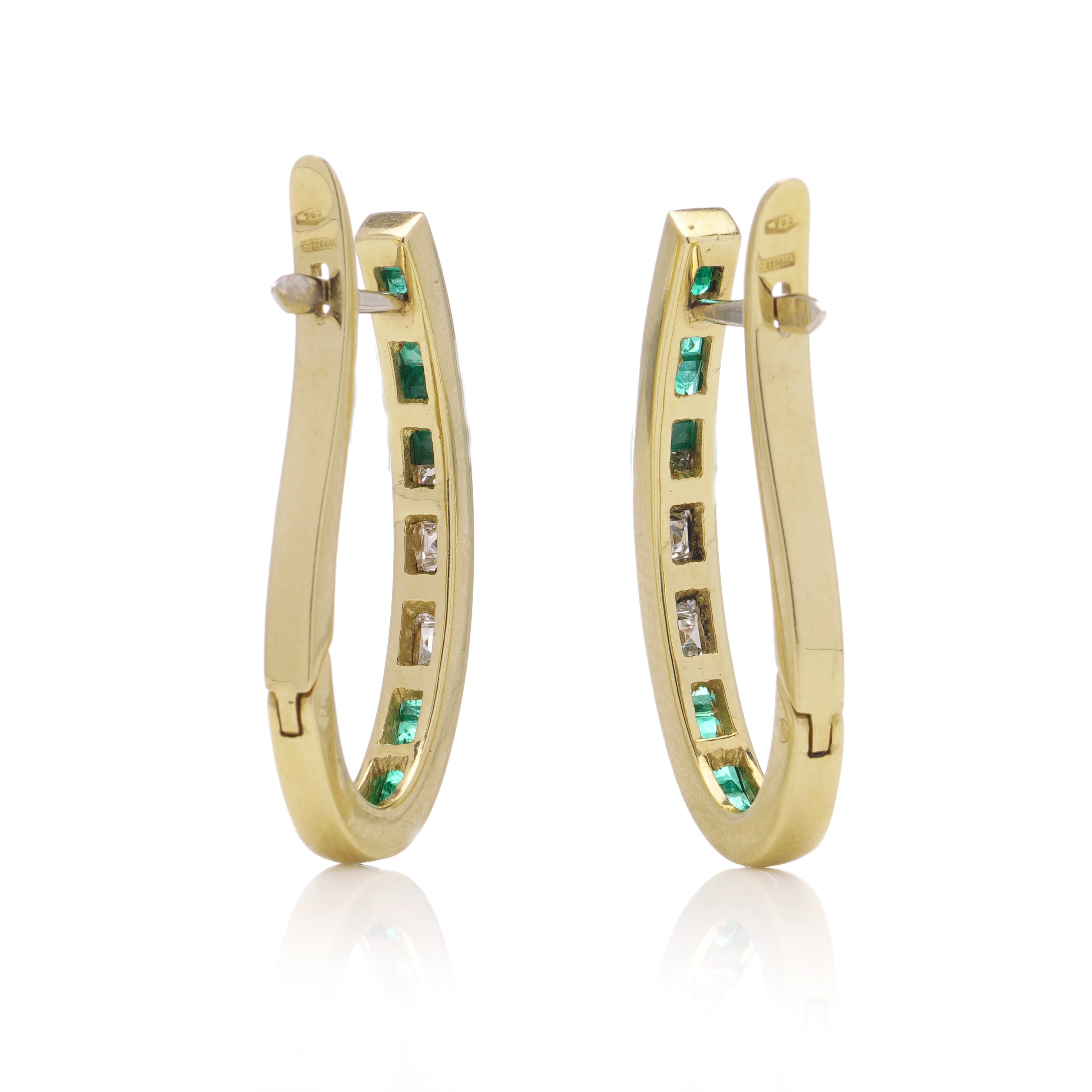 Emerald & Diamond Hoop Earrings, 18ct Gold - Wildsmith Jewellery