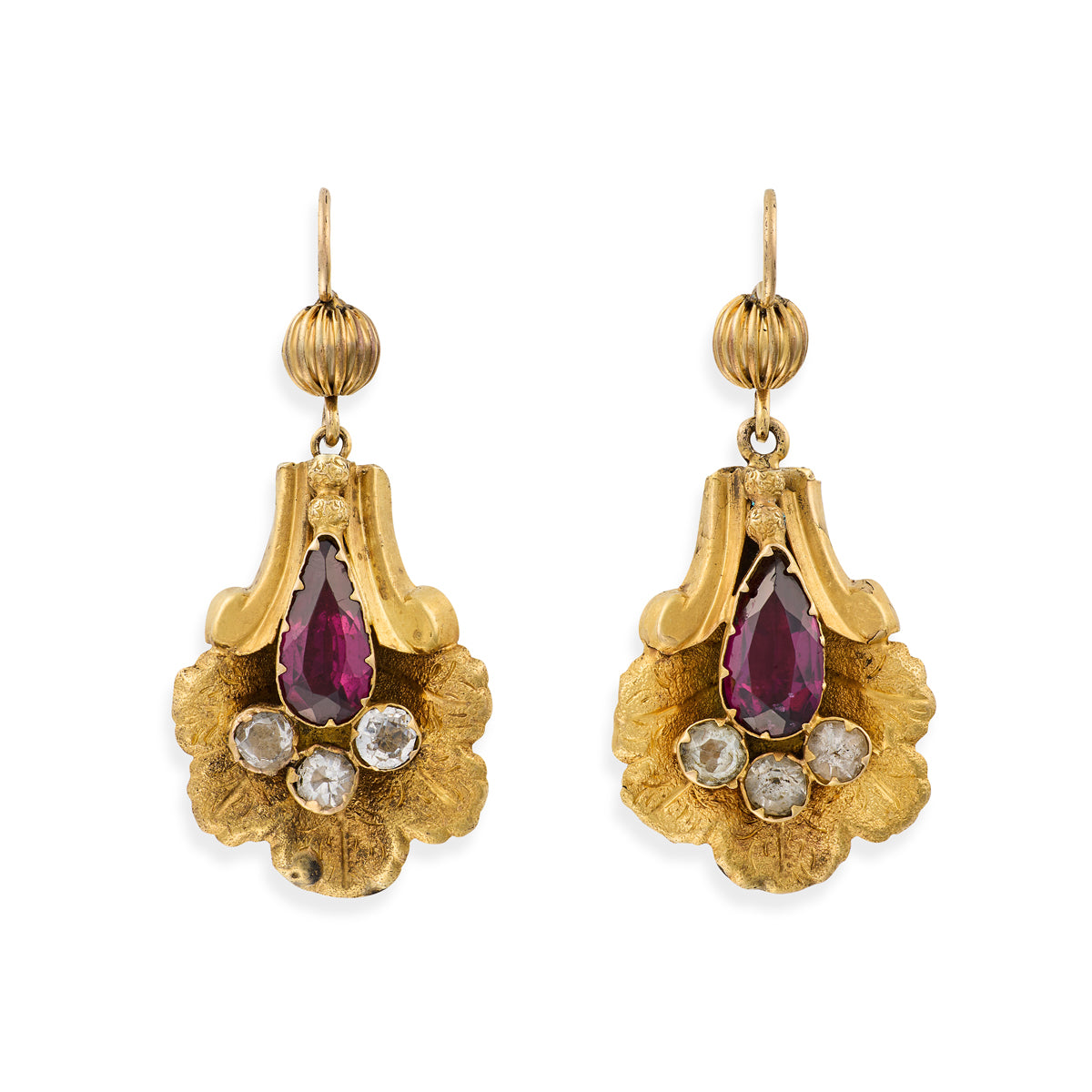 Victorian Almandine Garnet & Diamond Earrings