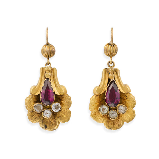 Victorian Almandine Garnet & Diamond Earrings - Wildsmith Jewellery