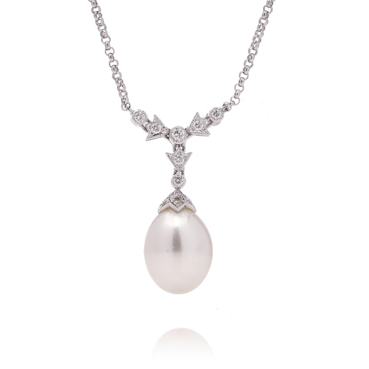 Freshwater Pearl & Diamond Necklace - Wildsmith Jewellery