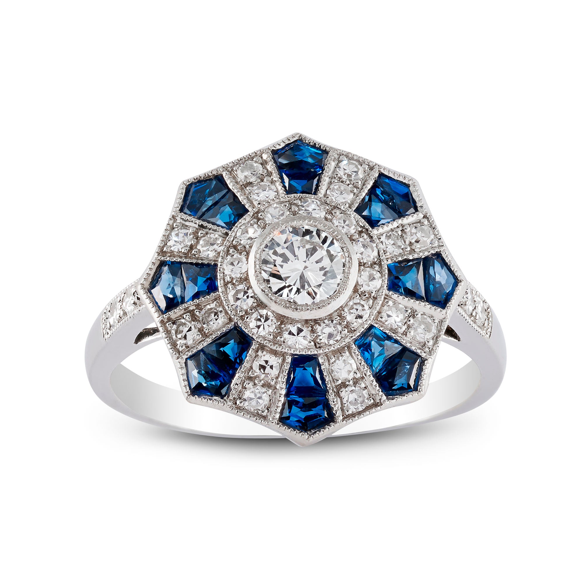 Art Deco Revival Sapphire & Diamond Ring - Wildsmith Jewellery