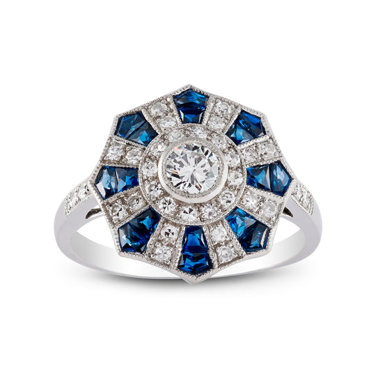 Art Deco Revival Sapphire & Diamond Ring - Wildsmith Jewellery