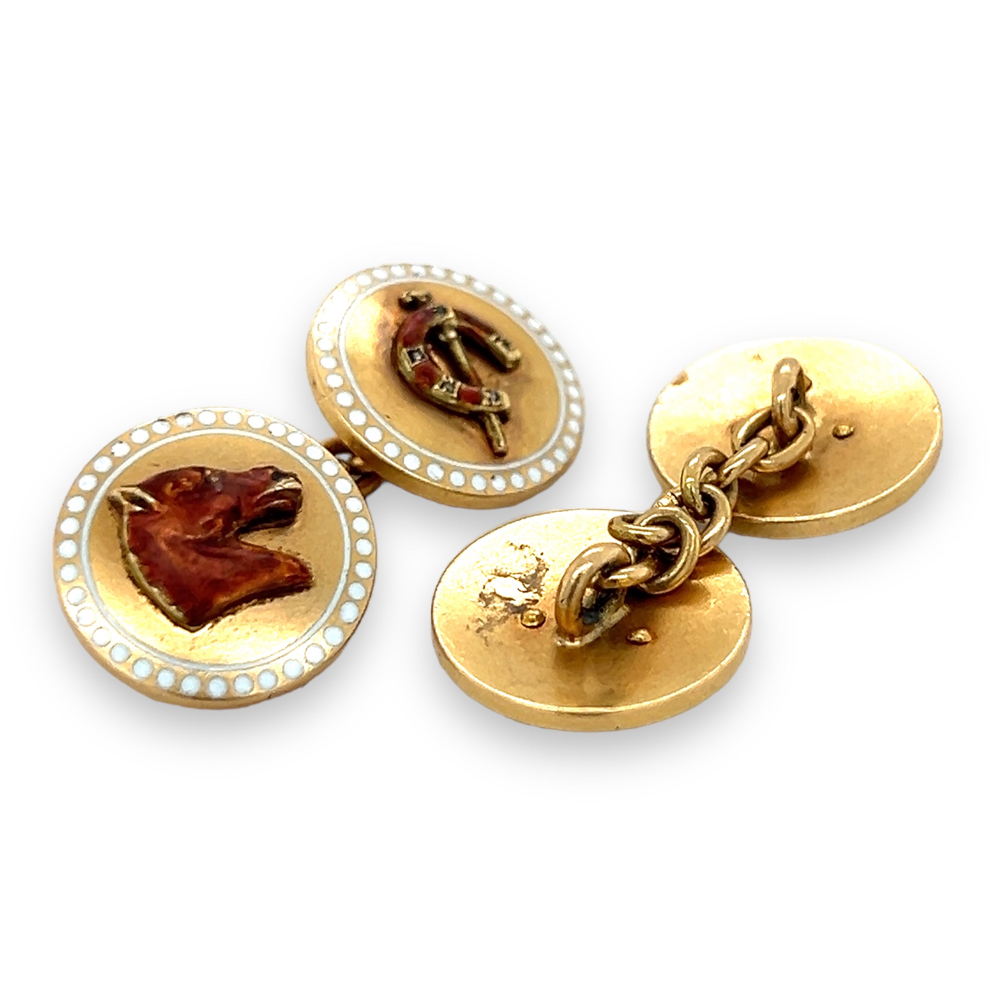 Victorian 18ct Gold & Enamel Equestrian Cufflinks - Wildsmith Jewellery