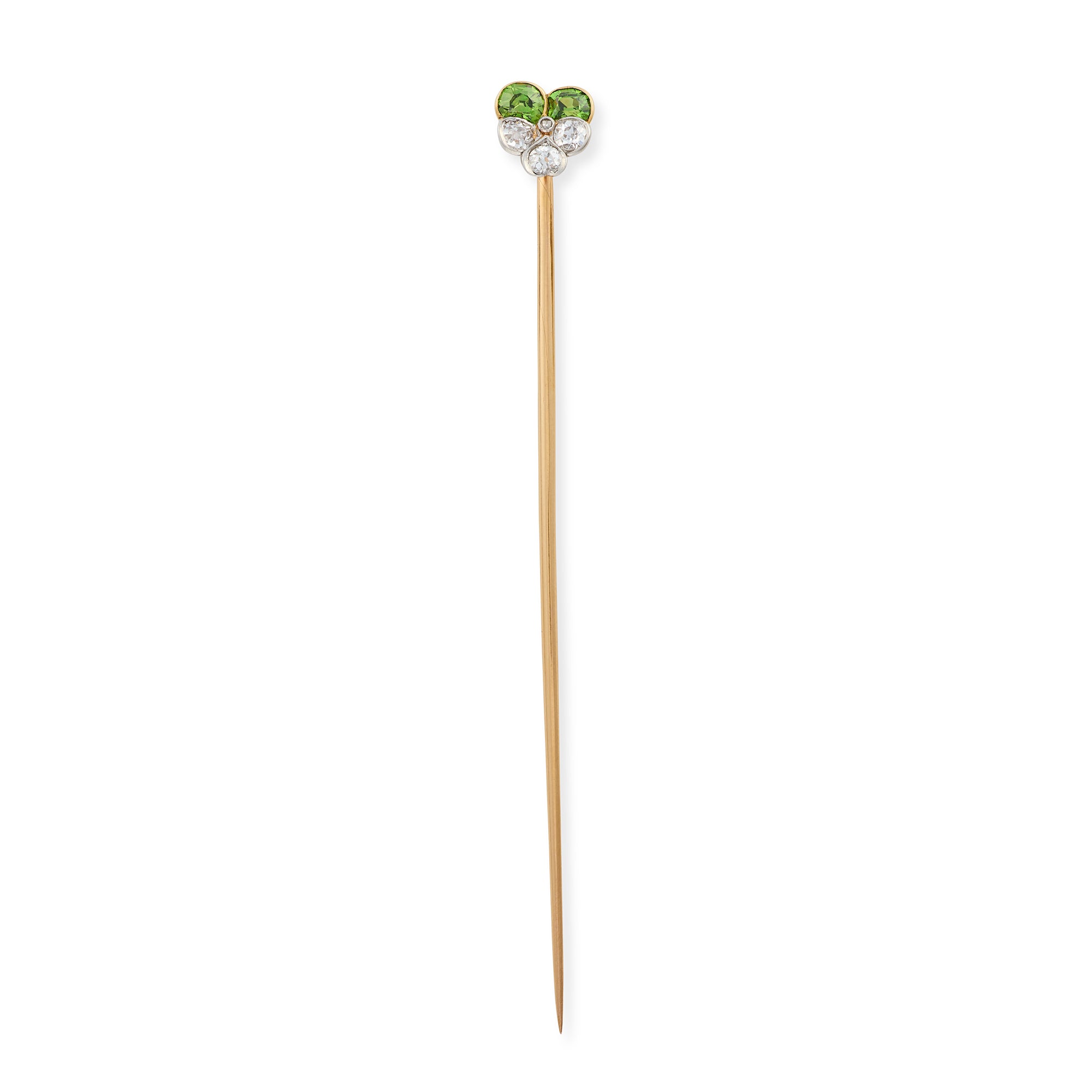 Belle Époque Green Garnet & Diamond Pansy Stickpin - Wildsmith Jewellery
