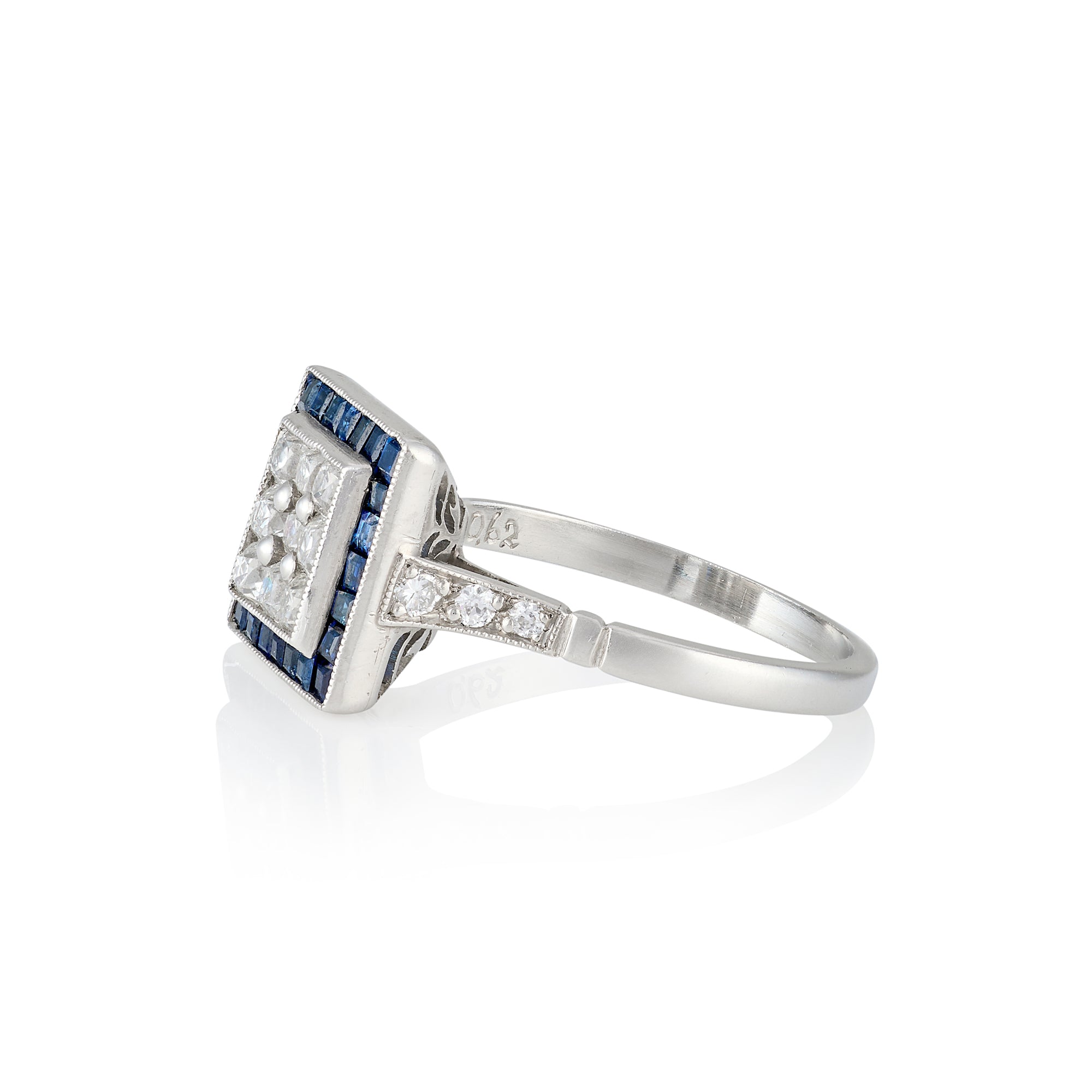 Art Deco Revival Sapphire and Diamond Ring - Wildsmith Jewellery