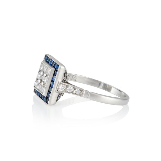 Art Deco Revival Sapphire and Diamond Ring - Wildsmith Jewellery