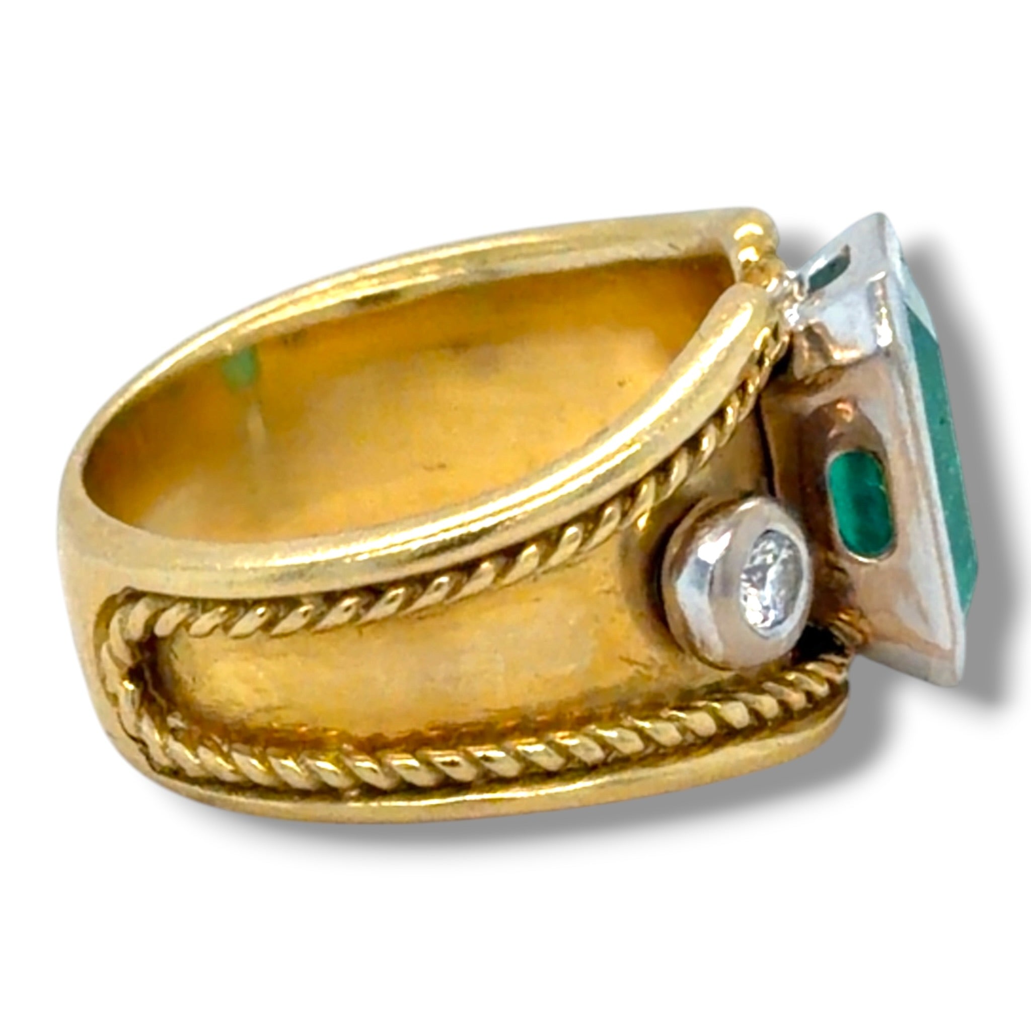 Vintage Etruscan Style Emerald & Diamond Ring