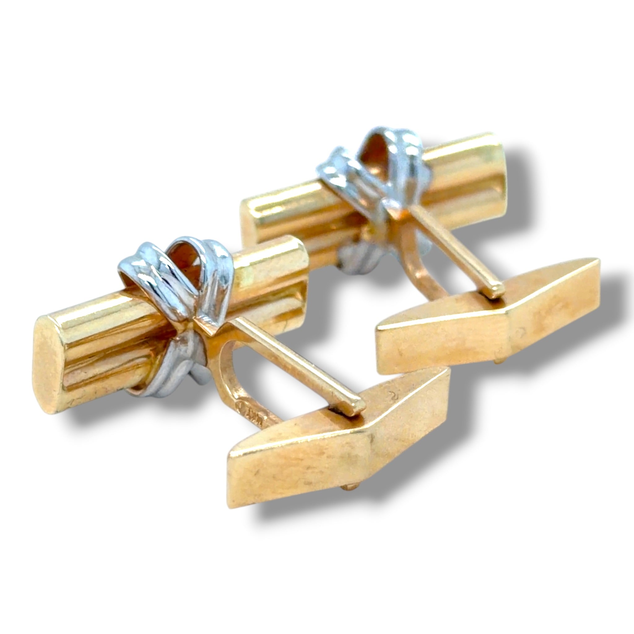 Vintage 14ct Yellow & White Gold Cufflinks, c.1980