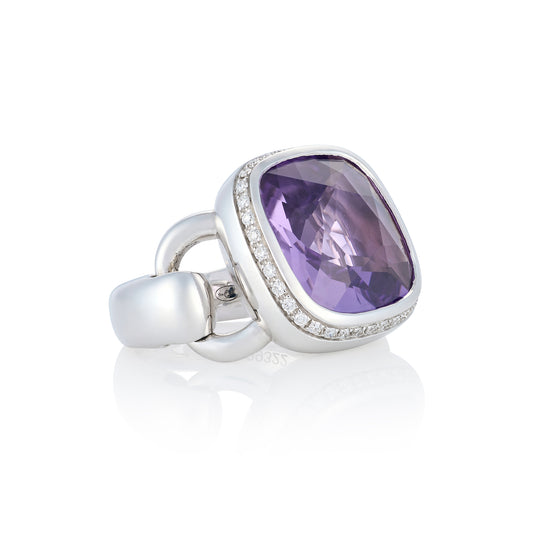 18ct White Gold, Amethyst & Diamond Ring by Poiray - Wildsmith Jewellery