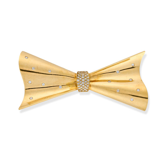 Vintage Gold & Diamond Bow Tie Brooch