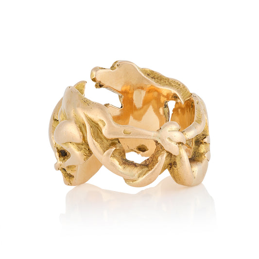 18ct Gold Wolf & Viper Art Nouveau Ring - Wildsmith Jewellery