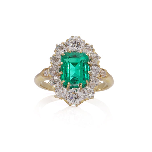 Vintage Emerald & Diamond Cluster Ring - Wildsmith Jewellery