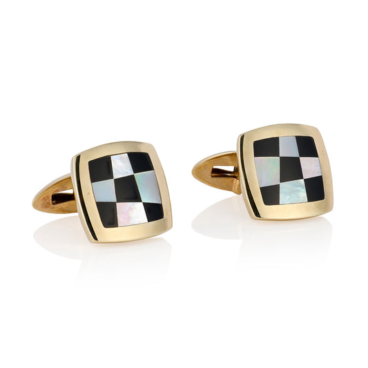 Onyx & Mother of Pearl Chequered Cufflinks - Wildsmith Jewellery