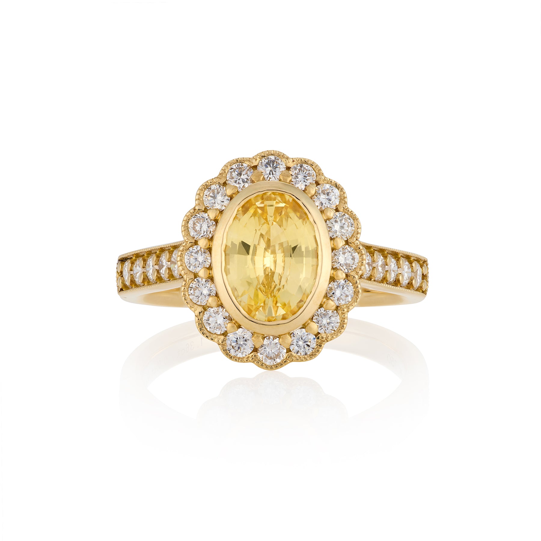 1.36cts Oval Golden Sapphire & Diamond Cluster Ring - Wildsmith Jewellery