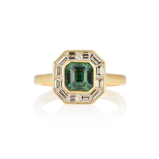 Art Deco Green Sapphire & Diamond Ring
